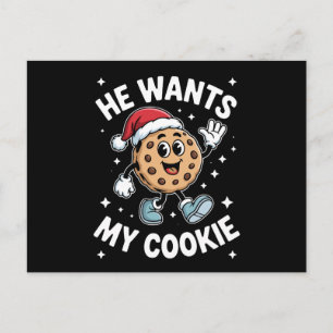 He Wants My Cookie Christmas Santa Hat Dessert Holiday Postcard