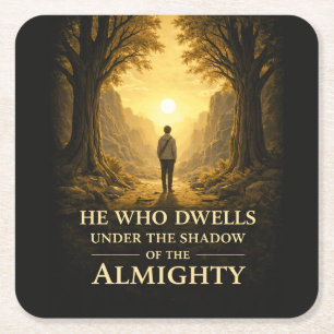He Who Dwells Psalm 91 Christian Art Square Paper Coaster