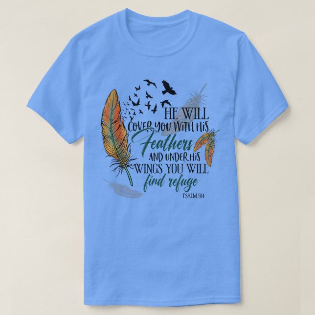 He Will Cover You With His Feathers Retro Christia T-Shirt (Design Front)
