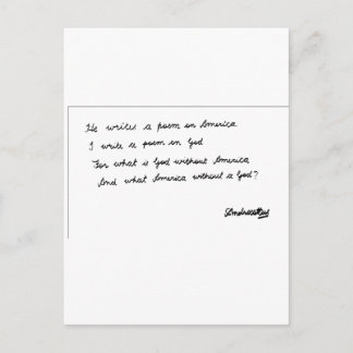He writes a poem on America Postcard
