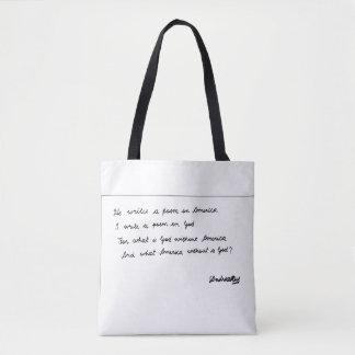He writes a poem on America Tote Bag