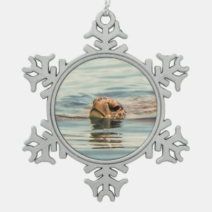 Head Above Water Turtle Ocean Wildlife Art Snowflake Pewter Christmas Ornament
