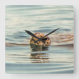 Head Above Water Turtle Ocean Wildlife Art Square Wall Clock