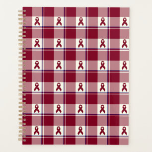 Head and Neck Cancer Awareness Plaid Burgundy Planner