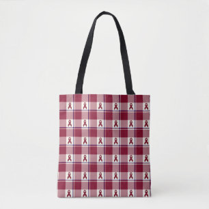 Head and Neck Cancer Awareness Plaid Burgundy Tote Bag