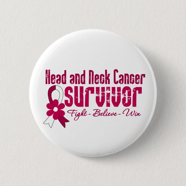 Head and Neck Cancer Survivor Flower Ribbon 6 Cm Round Badge (Front)