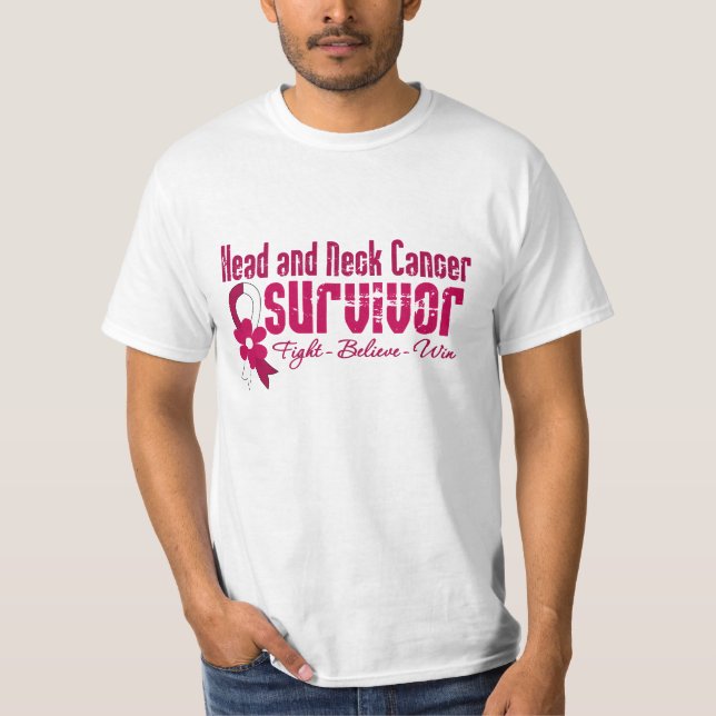 Head and Neck Cancer Survivor Flower Ribbon T-Shirt (Front)