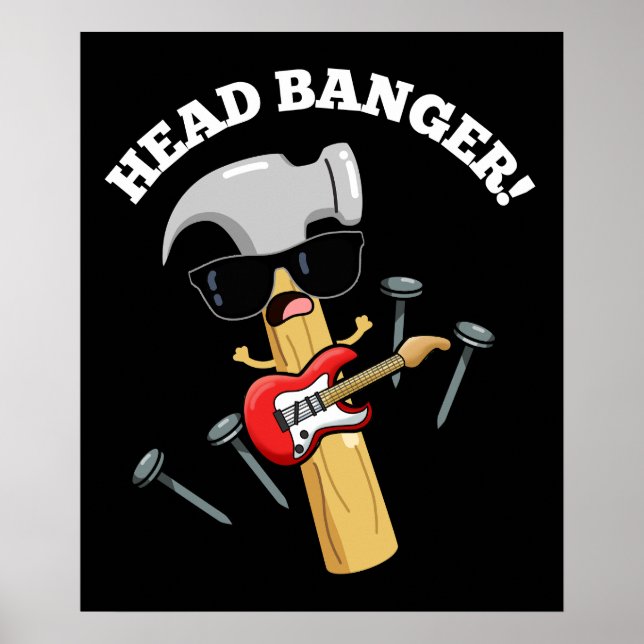 Head Banger Funny Music Puns Dark BG Poster (Front)