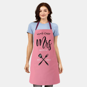 Head Chef Mrs.Year Established Salmon Pink Apron