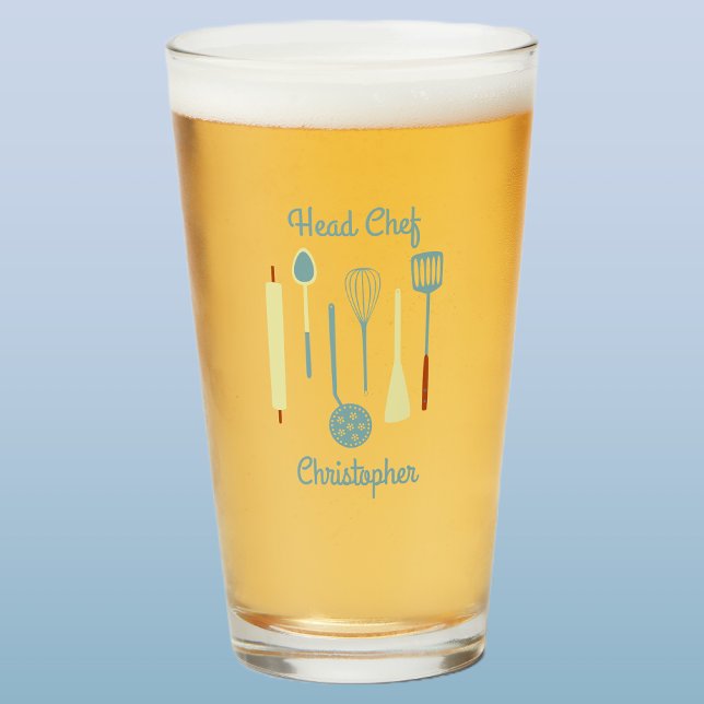 Head Chef Personalised Beer Glass (Head Chef fun personalized name beer glass)