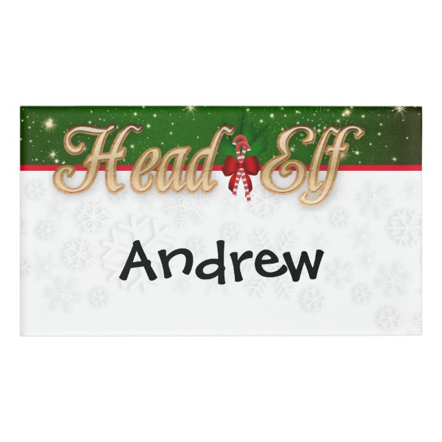 Head Elf Christmas Holiday Snowflake Name Tag (Front)