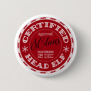 Head Elf   Christmas Seal of Approval 6 Cm Round Badge
