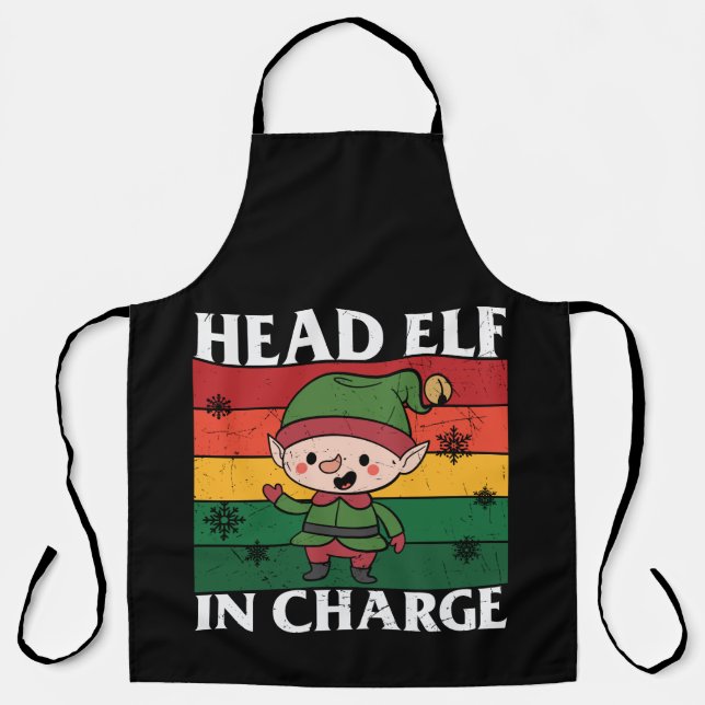 Head Elf In Charge - Cute Christmas Elf Apron (Front)