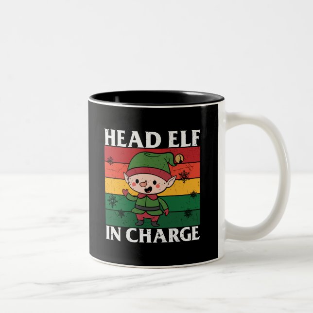 Head Elf In Charge - Cute Christmas Elf Two-Tone Coffee Mug (Right)