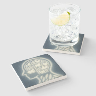 Head Filled With White Feathery Books in the Dark Stone Coaster