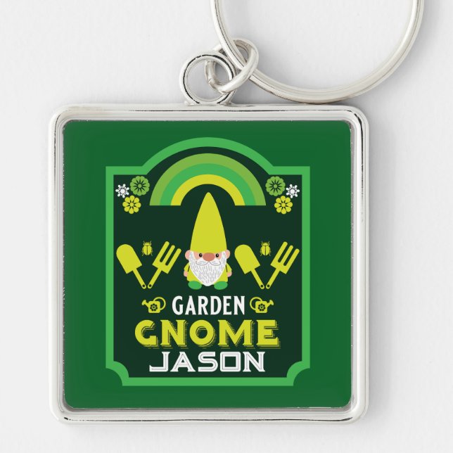 Head Garden Gnome Gardener Key Ring (Front)