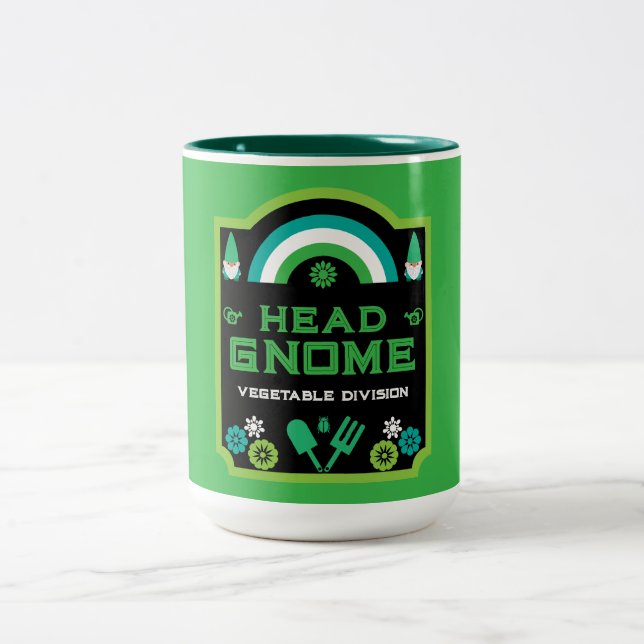 Head Garden Gnome Gardener Two-Tone Coffee Mug (Center)