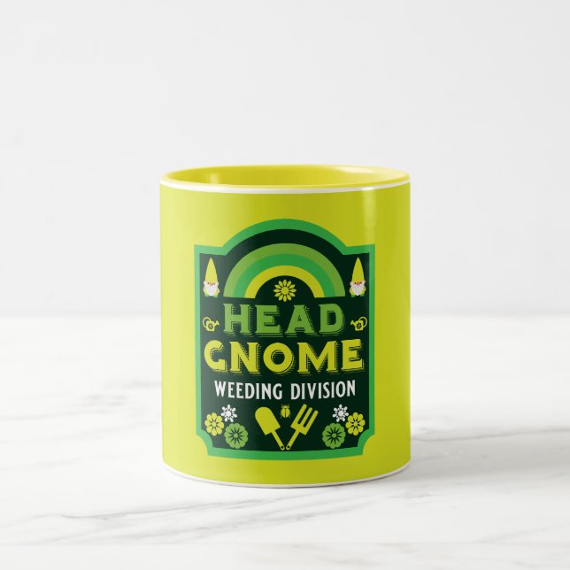 Head Garden Gnome Weeding Two-Tone Coffee Mug (Center)