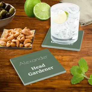 Head Gardener Green Gardening Themed Personalised Glass Coaster