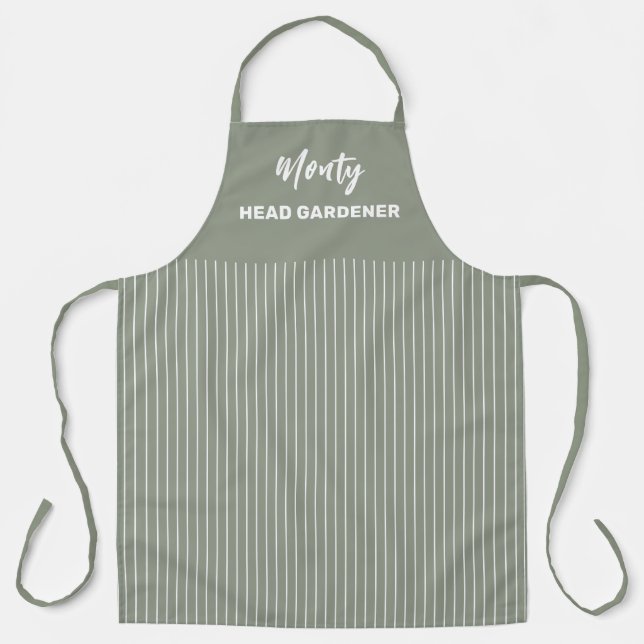 Head Gardener Name White Pinstripe | Personalised Apron (Front)