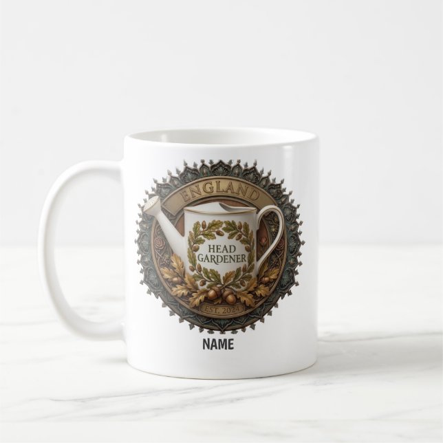 Head Gardener | Personalised British Heritage Wate Coffee Mug (Left)