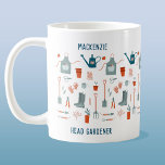 Head Gardener Personalised Coffee Mug<br><div class="desc">Fun personalised Head Gardener design.  Pattern features gardening tools and implements for gardeners. Original art by Nic Squirrell.  Change the name and text to customise.</div>