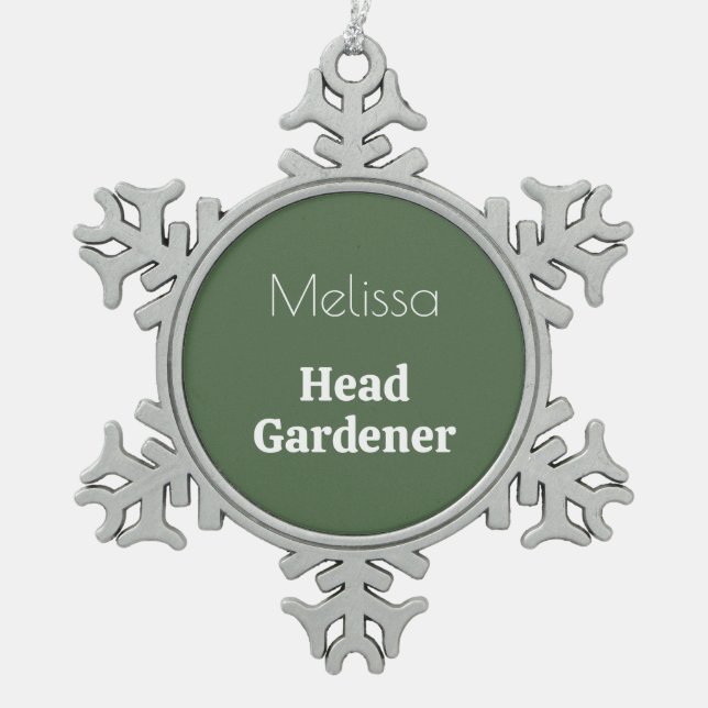 Head Gardener Personalised Novelty Garden Themed Snowflake Pewter Christmas Ornament (Front)