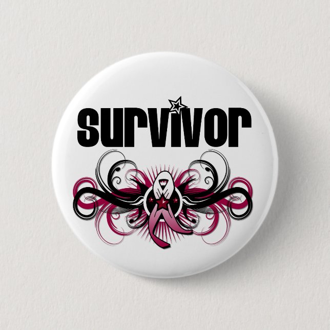 Head Neck Cancer Survivor Grunge Winged Emblem 6 Cm Round Badge (Front)