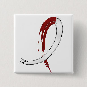 Head Neck Cancer's Burgungy and White Ribbon A4 15 Cm Square Badge