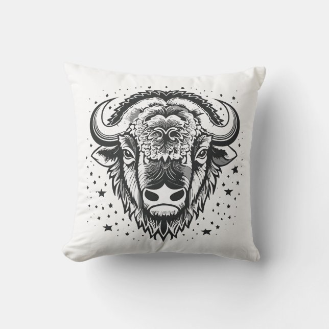 Head of a big horned bison cushion (Front)