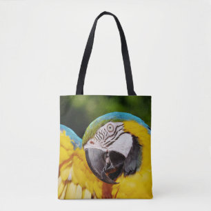 Head of a Blue and Yellow Macaw Tote Bag