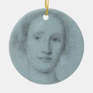 Head of a Girl (black and white chalk on blue laid Ceramic Tree Decoration