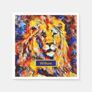 Head of a Lion Vintage Art with Name Napkin