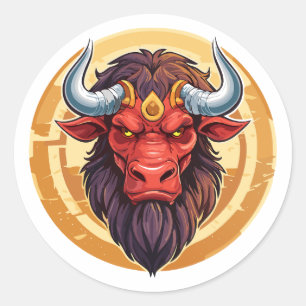 Head of a minotaur from greek mythology classic round sticker