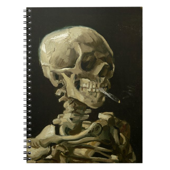 Head of a skeleton with a burning cigarette spiral notebook (Front)