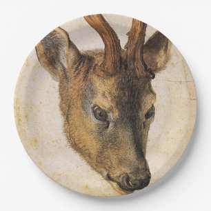 Head of a Stag (Wild Animal) (by Albrecht Durer) Paper Plate