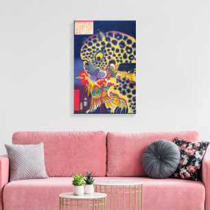 Head of a Tiger Eating a Rooster Utagawa Hirokage Canvas Print
