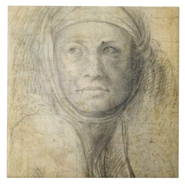 Head of a Woman (pencil on paper) Tile (Front)
