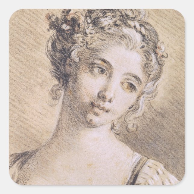 Head of a Young Girl Square Sticker (Front)