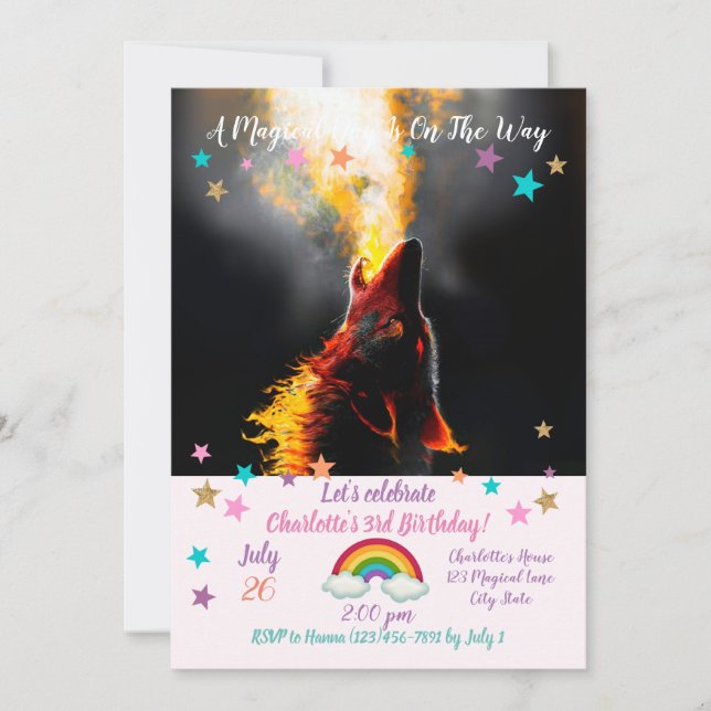 Head of Aggressive Fire Wolf Invitation (Front)