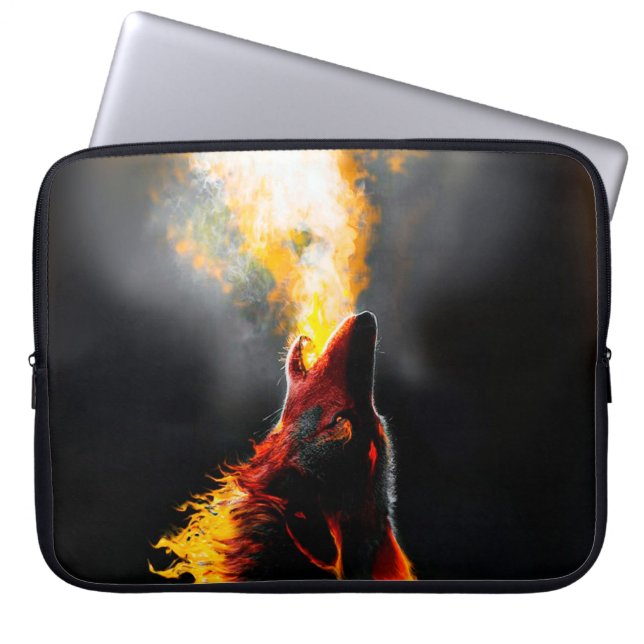 Head of Aggressive Fire Wolf Laptop Sleeve (Front)