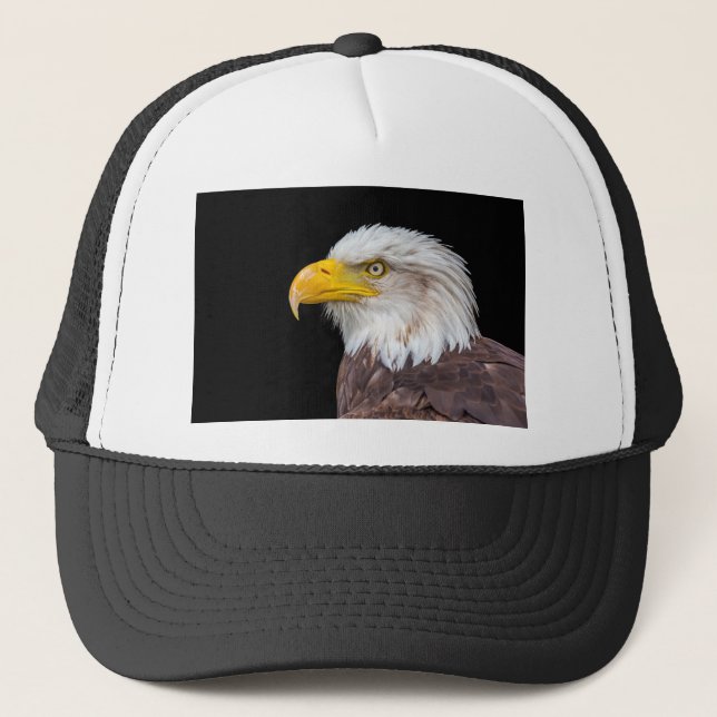 Head of bald eagle on black trucker hat (Front)