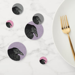 Head of Black Crow Illustration Purple Grey Pink Confetti