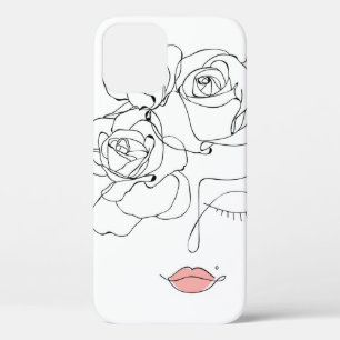 Head Of Flowers Art, Line Art Woman With Flowers,  iPhone 12 Case