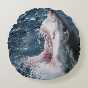 Head of Great White Shark Round Cushion