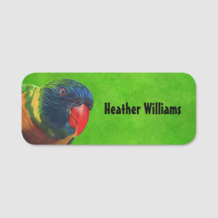 Head of Macaw Parrot Colourful Feathers Red Beak Name Tag
