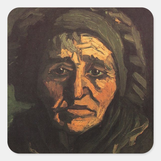 Head of Peasant Woman Lace Cap by Vincent van Gogh Square Sticker (Front)