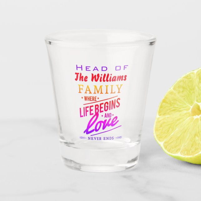 Head of The Family Love Never Ends Shot Glass (Front)