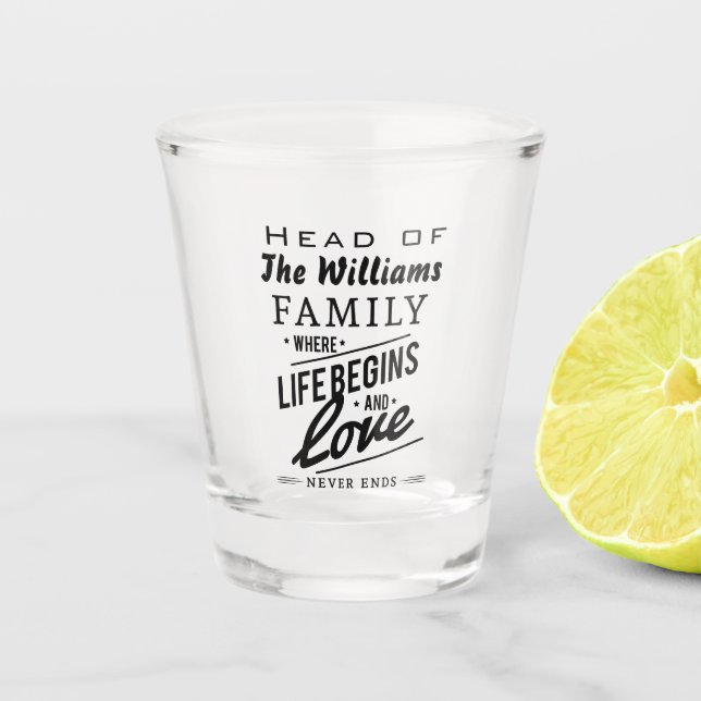 Head of The Family Love Never Ends Shot Glass (Front)