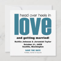 Head Over Heels Save the Date Invite, Blue